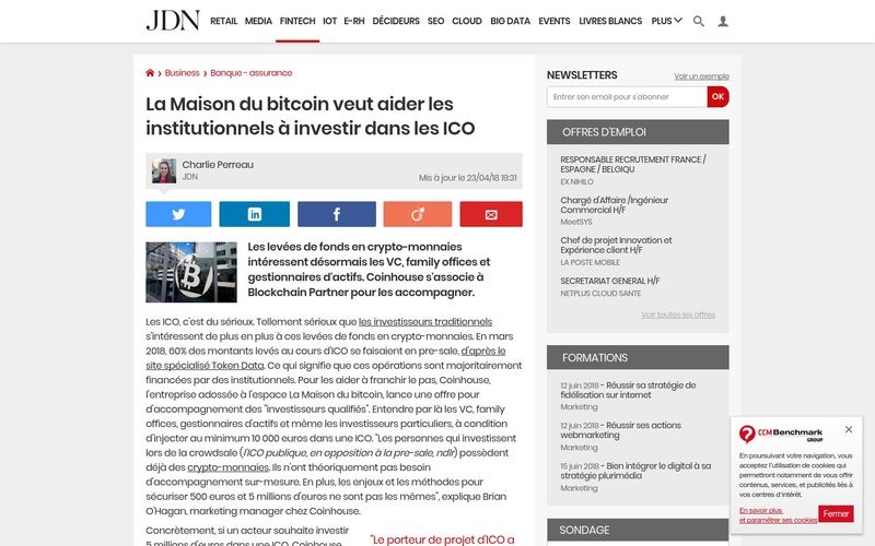 La Maison du bitcoin veut aider les institutionnels à investir dans les ICO : Journal du Net